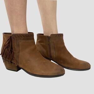 Clarks Brown Distressed Leather Artisan Fringe Block Heel Ankle Boots Sz 12